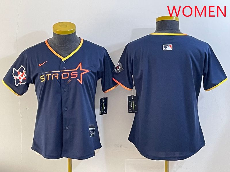 Women Houston Astros Blank Drak Blue Three generations Joint Name 2025 Nike MLB Jersey style 2